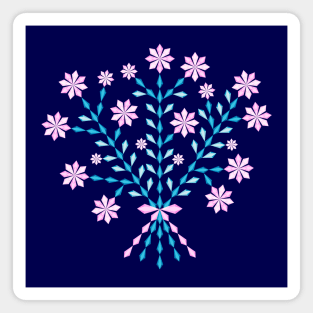 Winter blue flower bouquet with short pink ribbon, version two Magnet